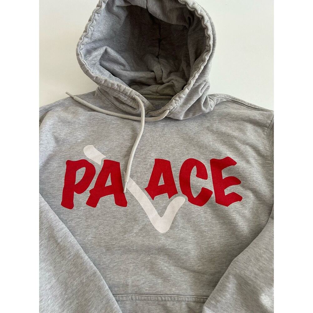 Palace Skateboards Gray‎ Correct Hood Hoodie Sz Lg Sweatshirt Red Gray Checkmark